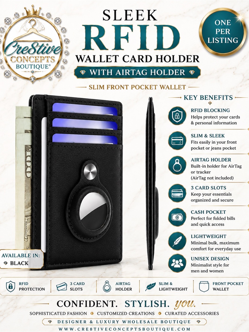 Sleek RFID Card Holder with Tracker Slot-Unisex - Picture 9 of 12